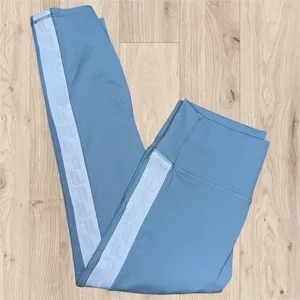 Fabletics High Waisted Powerhold Baby Blue Logo Stripe Leggings Women’s Medium thumbnail 1