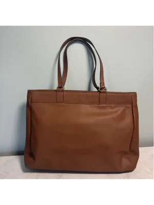 Women's Tommy Hilfiger Brown Tote Bag Large Red White Blue Logo Shopper Purse thumbnail 2