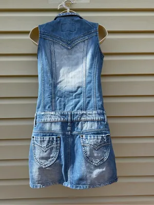 CCIOL Denim Sleeveless Mini Dress Women’s M Blue Button Front 100% Cotton thumbnail 3