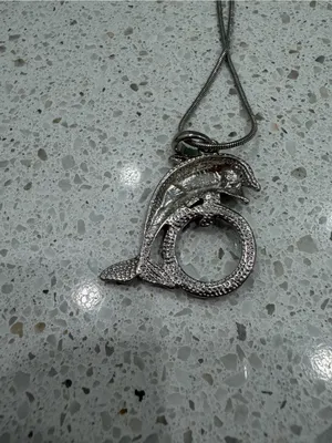 Sea world Silver Dolphin Necklace With Stones EUC thumbnail 3