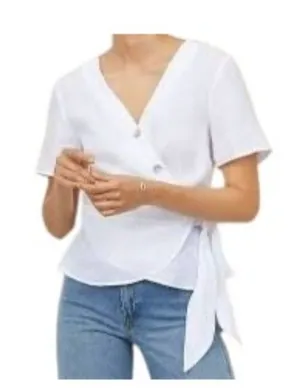 H&M Linen Wrap Top White Size 2 Coastal Beach Minimalist Vacation Lightweight thumbnail 1