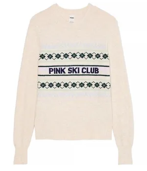 Victoria's Secret PINK Ski Club Intarsia Argyle Sweater Cream XL New Soft Cozy thumbnail 1