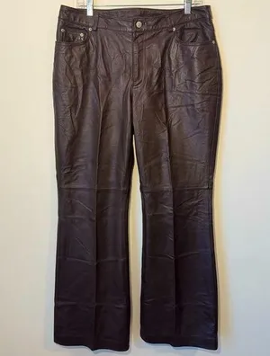 Newport News Jeanology brown leather pants size 14 thumbnail 1