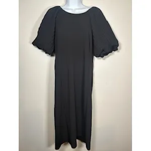 Nina Leonard Sheath Dress Black Pleated Puff Sleeve Midi LBD Elegant Size‎ M thumbnail 2