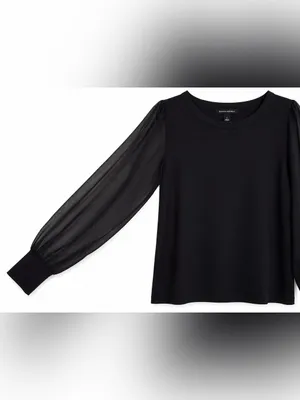 Banana Republic Black Sheer Sleeve Blouse Women’s Small Long Sleeve Top thumbnail 4