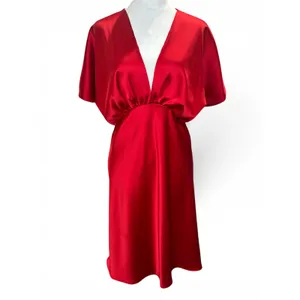 Renee C Satin Deep V-Neck Flutter Sleeve Mini Dress Red Large Cocktail $176‎ thumbnail 3