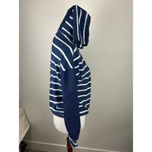 NWT Chaser Navy‎ Stripe Mixed Media Hooded Sweatshirt Small thumbnail 15