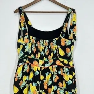 Adelyn Rae Black Fruit Floral Print Tiered Midi Dress Tie Shoulder Smocked NWT‎ thumbnail 8