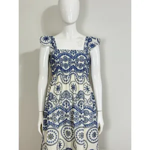 Sunday Up Women’s Eyelet Lace Smocked Midi Dress Blue Summer Coastal Resort S thumbnail 3