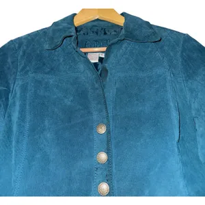AMI Leather Jacket Women's Medium Teal Country Western‎ Suede Quilted Equestrian thumbnail 1