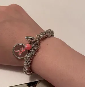 Women’s Stretchy Bracelet Silver Tone / Pink Initial / Letter A thumbnail 2