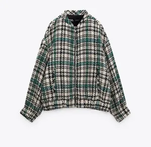 Zara Plaid Tweed Bomber Jacket thumbnail 9