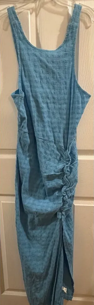 Free People Teal Blue Side-Ruched Tank Maxi Dress thumbnail 1