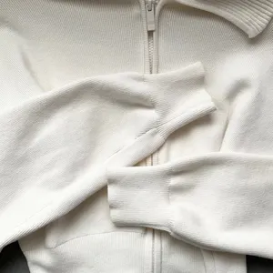 Alo Yoga Scholar Knit Cropped Full Zip Jacket Ivory XS thumbnail 9