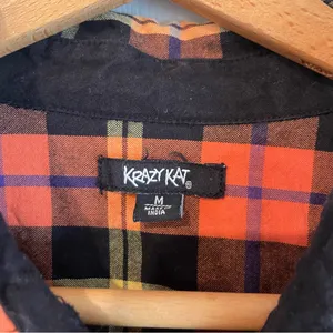 Krazy Kat Women's M Halloween Fall Spider Orange Black Plaid 100% Cotton Shirt thumbnail 3