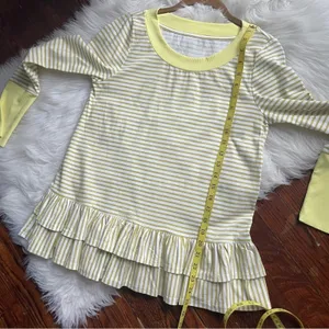 Anthropologie Ella Mara Yellow Striped Top Peplum Ruffles thumbnail 6