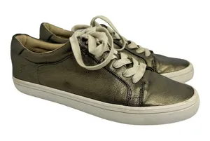 Frye Womens 8.5 Kerry Metallic Leather Low Top Sneakers Gold Pewter Urban Chic thumbnail 1