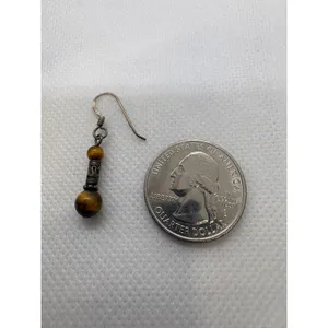 Vintage Sterling Silver 925 Tigers Eye Dangle Drop Earrings Bali Style Boho thumbnail 4