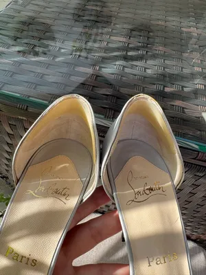 Christian Louboutin Light Grey Leather Open-Toe Stiletto Heels with Red Sole thumbnail 5