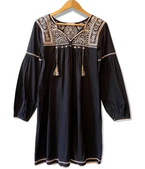 Ulla Johnson Boho Mira Black Pink Cotton Embroidered Tasseled Mini Dress Size 6 thumbnail 1