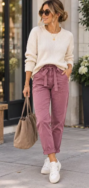 American Eagle Super Stretch Utility Pants Womens 10 Pink Tie Waist Cargo Slim thumbnail 1