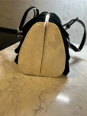 Black Ruffle Suede Satchel with Gold Accent thumbnail 11
