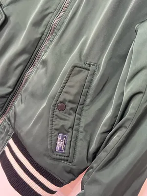 Abercrombie & Fitch Mens M Green Varsity Bomber Jacket Ribbed Collar Zip Up thumbnail 6