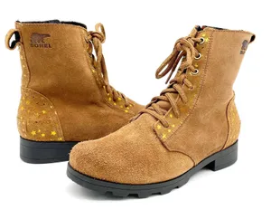 Sorel Emelie‎ Combat Boot Womens 5 Waterproof Suede Gold Stars Boho Fairy Grunge thumbnail 1