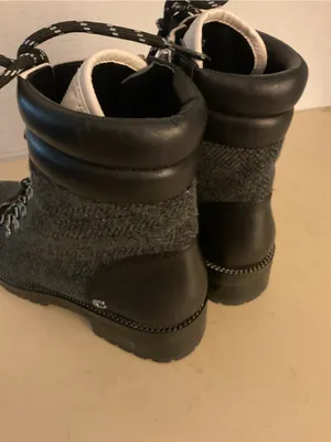 Coach women gray tweed black leather combat boots US 6 thumbnail 8