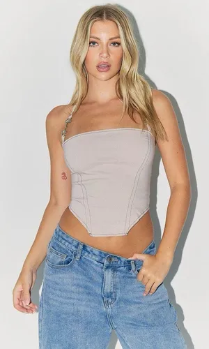 Pretty Little Thing Beige Halter Metal Detail Top thumbnail 1