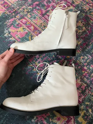 Sam Edelman White Lace-Up Boots with Black Soles thumbnail 3