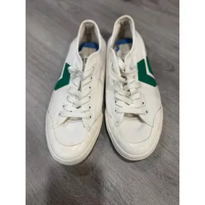 CLEAR Canvas Low Top Sneakers White Green Women's Size 8 Casual Lace Up Shoes thumbnail 14