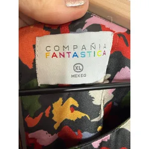 COMPANIA FANTASTICA Women's XL Satin Multicolor Floral Shift Dress Ruffle Hem thumbnail 12