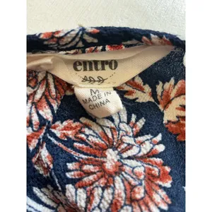 Entro Navy Floral Bell Sleeve Blouse T6247 Navy Rust Boho Keyhole Top Medium thumbnail 4
