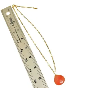 Faceted Dyed Quartz Pendant Necklace on Gold-Tone Paperclip Chain thumbnail 9