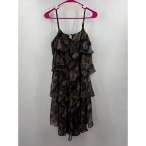 Free People Dress SZ 6 Daisy Chain Floral Plaid Chiffon Tiered Ruffle Sheer Boho thumbnail 4