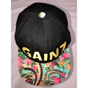 Gainz Snapback Hat Flat Front Vibrant Floral Brim Black Pink Gold Streetwear thumbnail 6