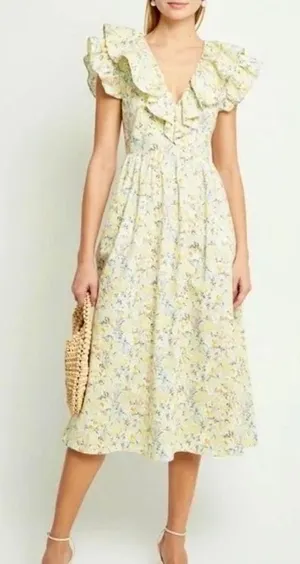 O.P.T. Kate Floral Ruffled Midi Dress One Pretty Time Pockets Ruffles‎ Small thumbnail 1
