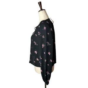 Hollister‎ Shirt Women XS Black Floral Long Sleeve Boho Top NWT Whimsigoth thumbnail 5