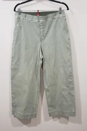 Spanx Womens Stretch Twill Cropped Wide Leg Pants XL Sage Green 20312R thumbnail 1