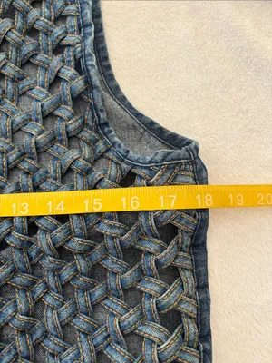 vintage A.J. Denim Button-Up Top denim vest crochet braided western boho 80s thumbnail 5