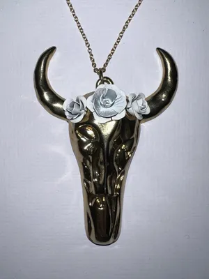 gold bull skull necklace thumbnail 2