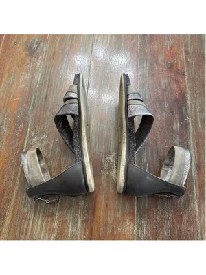 OTBT Souvenir Metallic Leather Ankle Wrap Sandals Silver Taupe Zip 7.5 Gladiator thumbnail 6