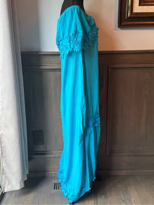 Sisjuly Teal Off-Shoulder Maxi Dress thumbnail 5