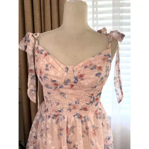 Lulus Flirtatious Radiance Blush Pink Floral Mesh Bustier Midi Dress thumbnail 5
