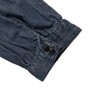 Madewell‎ Denim Wrap Top 70s Retro Style Crop 3/4 Sleeve V-Neck Mid Blue Small thumbnail 6