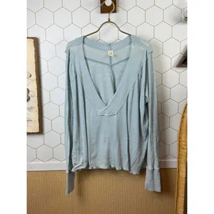 We the Free Light Blue Plunging V-Neck Long Sleeve Top - Size - Small thumbnail 6