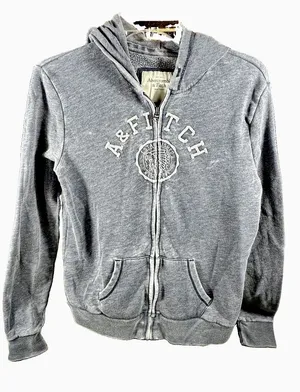 Vintage Abercrombie & Fitch Y2K Full Zip Hoodie Women M Gray Distressed Patch thumbnail 1