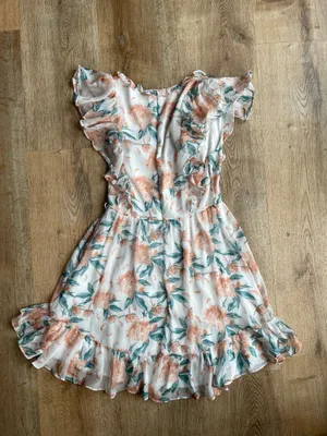 Hello Molly White Floral Ruffle Mini Dress Size Small US 4 Summer Party Wedding thumbnail 4