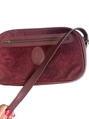 CARTIER Vintage Must Line Bordeaux Suede Calfskin Leather Crossbody Bag thumbnail 3